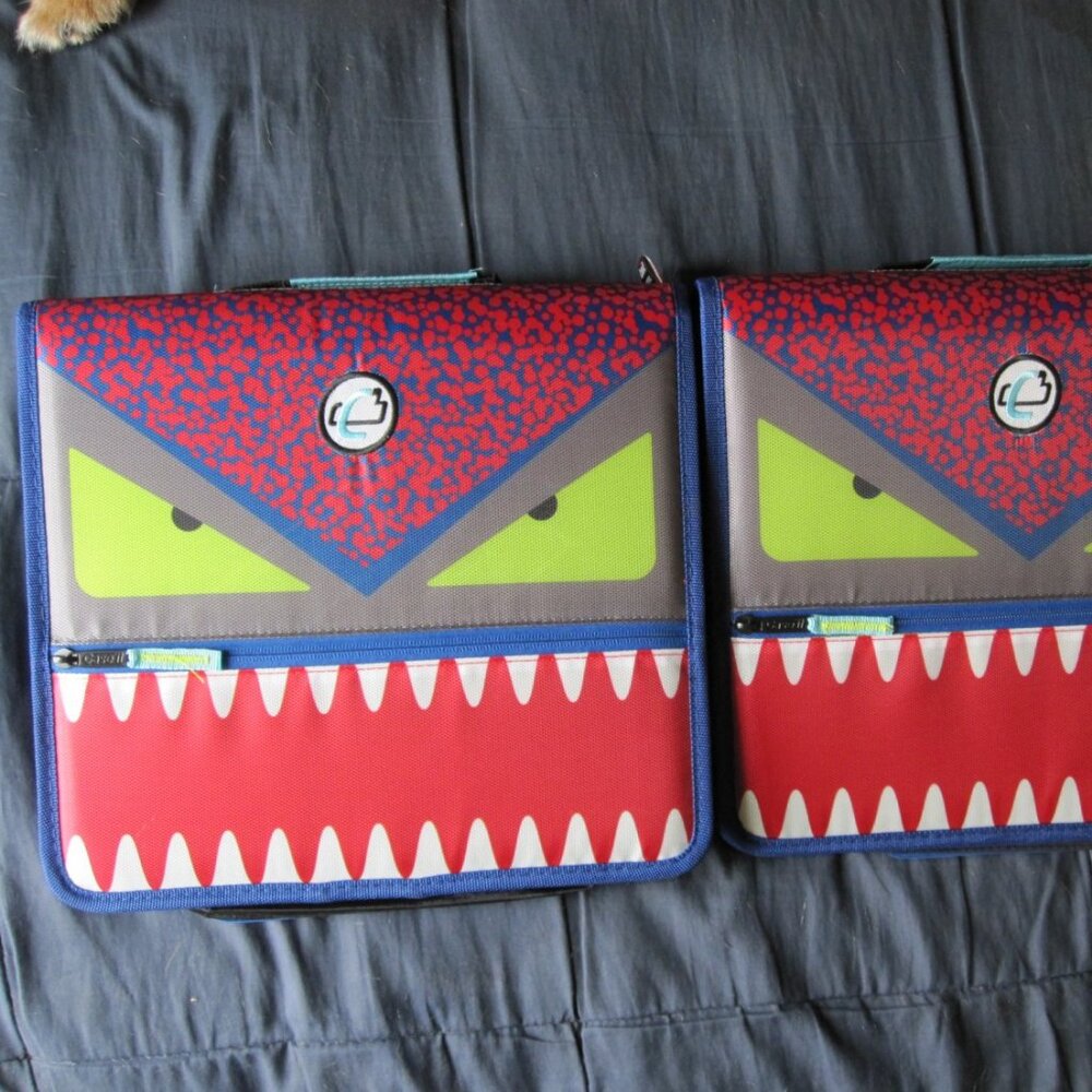 lot of (2) Case-It Monsters Red M-276-ME- Dual 3-Ring Zipper Binder 2" Capacity